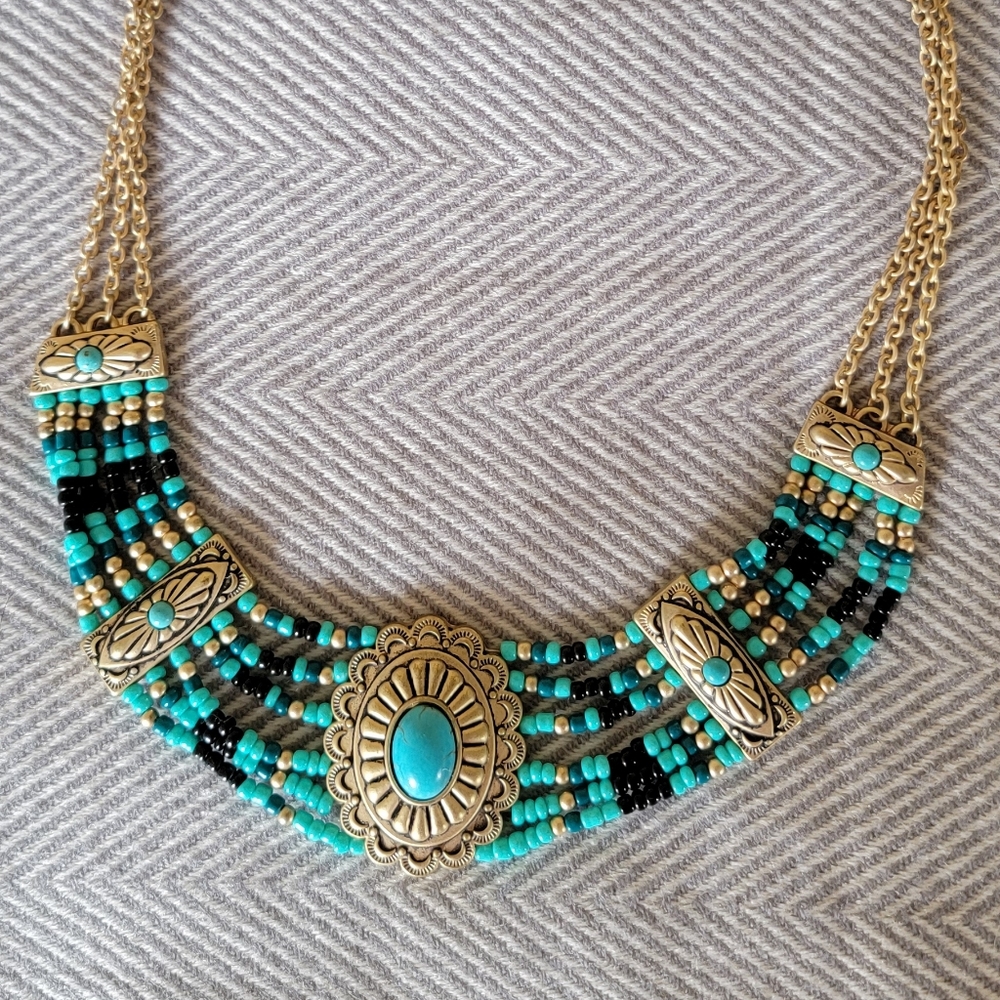 Tourqise and gold necklace - Picture 3 of 7